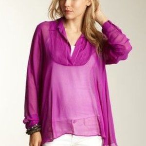 Free People Purple Georgette Sheer Pleated Top